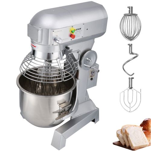 VEVOR Commercial Food Mixer 20Qt 750W 3 Speeds Adjustable 105 180 and 408 RPM Food Processor Heavy Duty with Stainless Steel Bowl Dough Hooks Whi